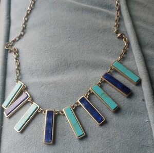 Stella Dot Turquoise & Lapis Rectangular Bar Statement Necklace Howlite